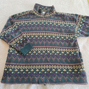 Vtg Sostanza 1/4 Zip Knit Pullover Sweater Southwestern Aztec All-Over Design XL